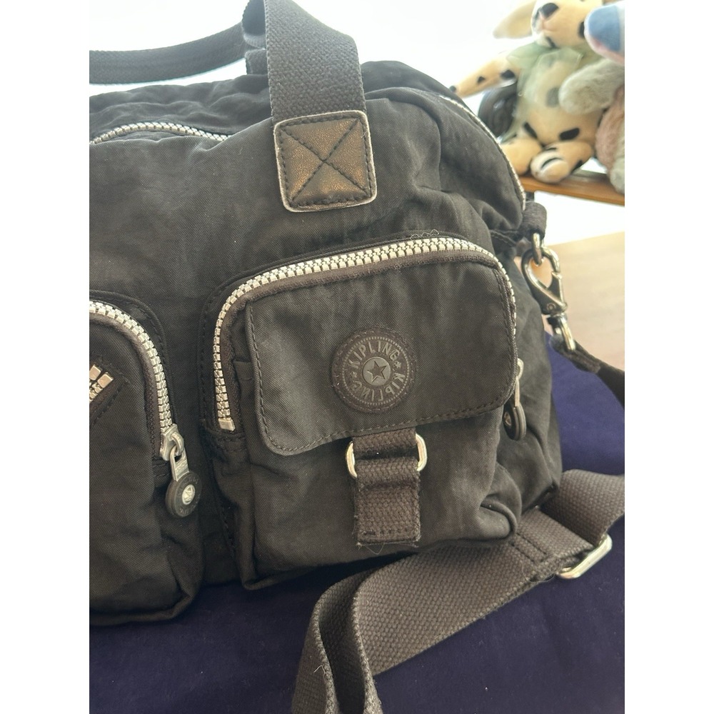 Kipling black nylon crossbody shoulder bag multi-pocket organizer monkey charm - Picture 3 of 15